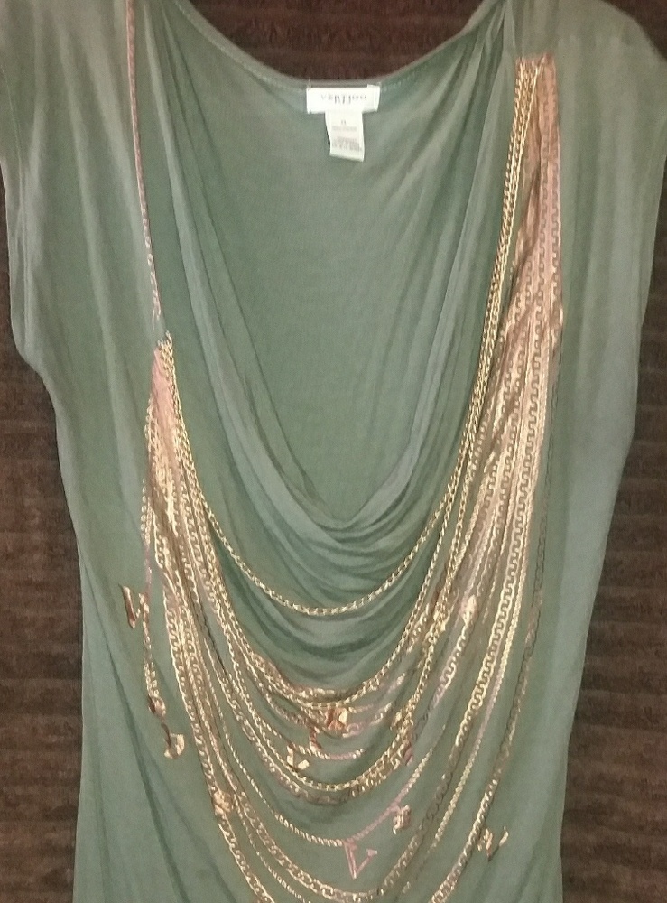 Olive green Tunic with gold necklace attached